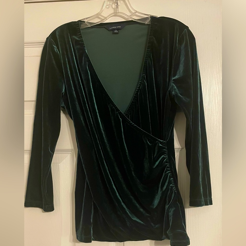 Lands’ End Velvet Holiday Green Top
